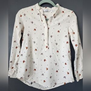 & Other Stories Anthropologie Women's Size 2 Birds Cream Linen Blend Henley Top